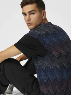 Gilet dégradé en coton mélangé à chevrons avec col en V