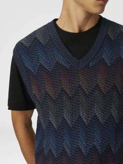 Gilet dégradé en coton mélangé à chevrons avec col en V