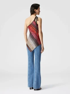 Haut asymétrique à rayures partielles à une épaule avec paillettes