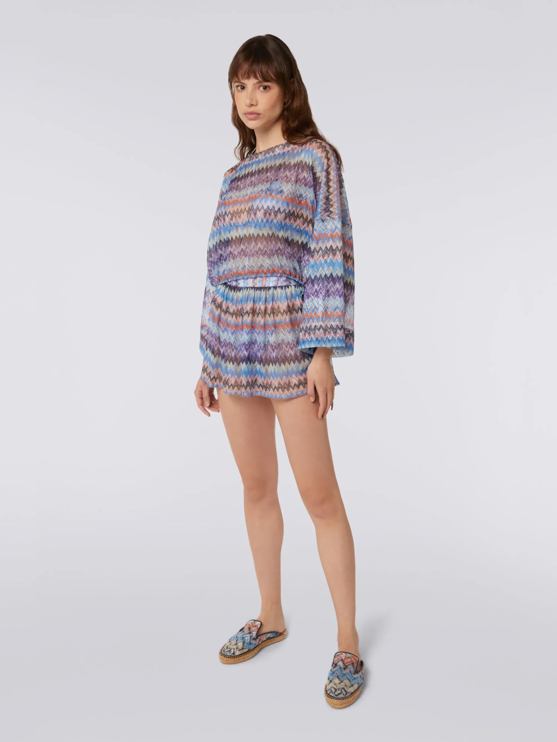 Haut cache-maillot en tulle de viscose à chevrons