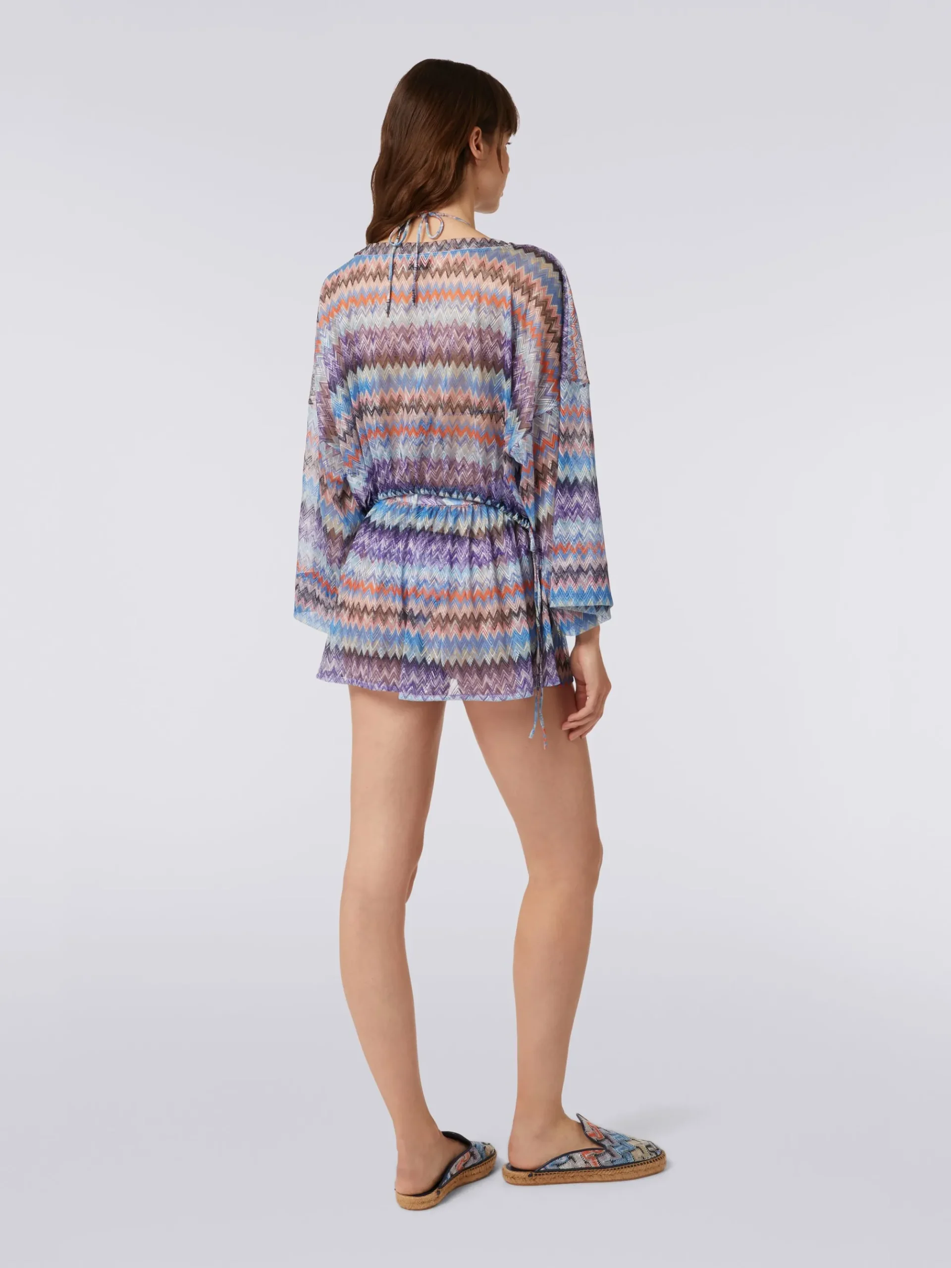 Haut cache-maillot en tulle de viscose à chevrons