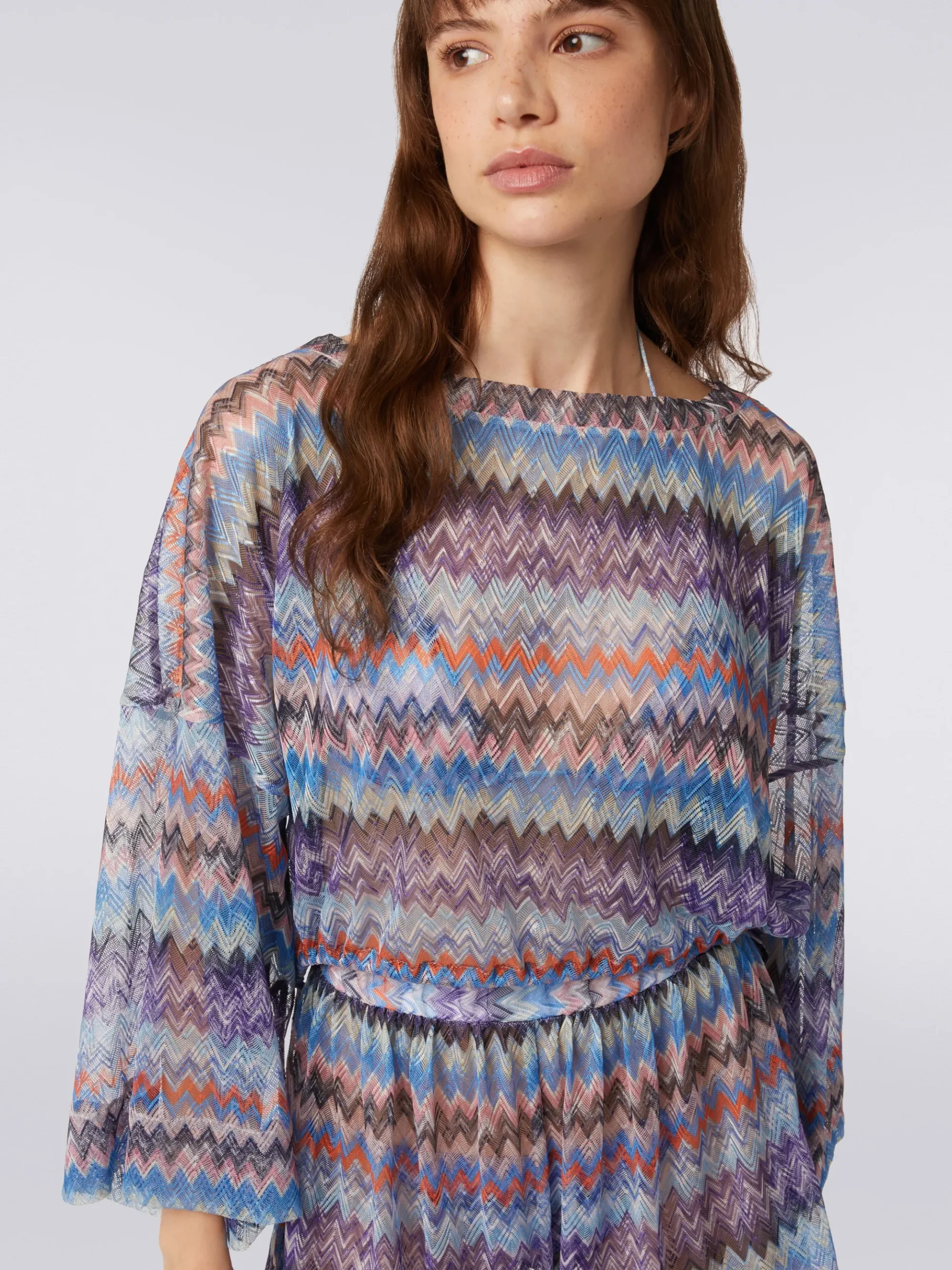 Haut cache-maillot en tulle de viscose à chevrons