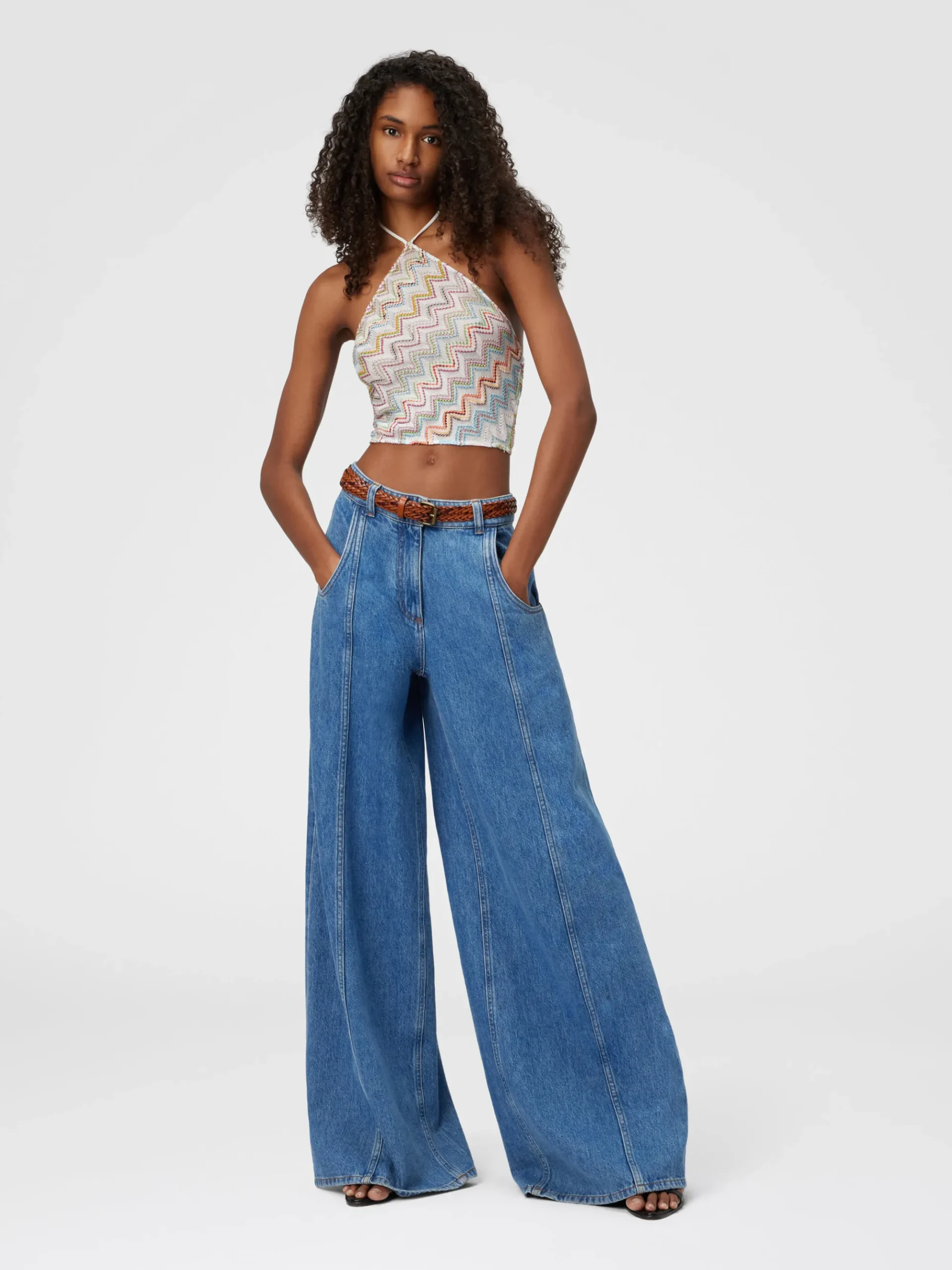 Haut dos nu en viscose mélangée lamé zigzag