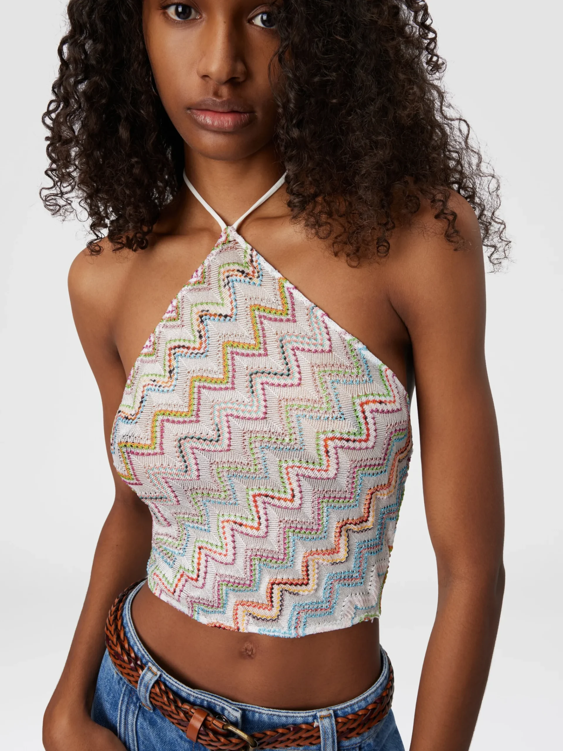 Haut dos nu en viscose mélangée lamé zigzag