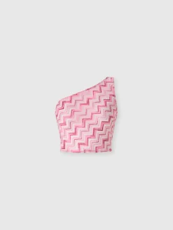 Haut en tulle de viscose mélangé à une épaule avec zigzag flammé