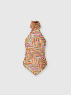 Haut sans manches à col roulé en coton et soie mélangés imprimés