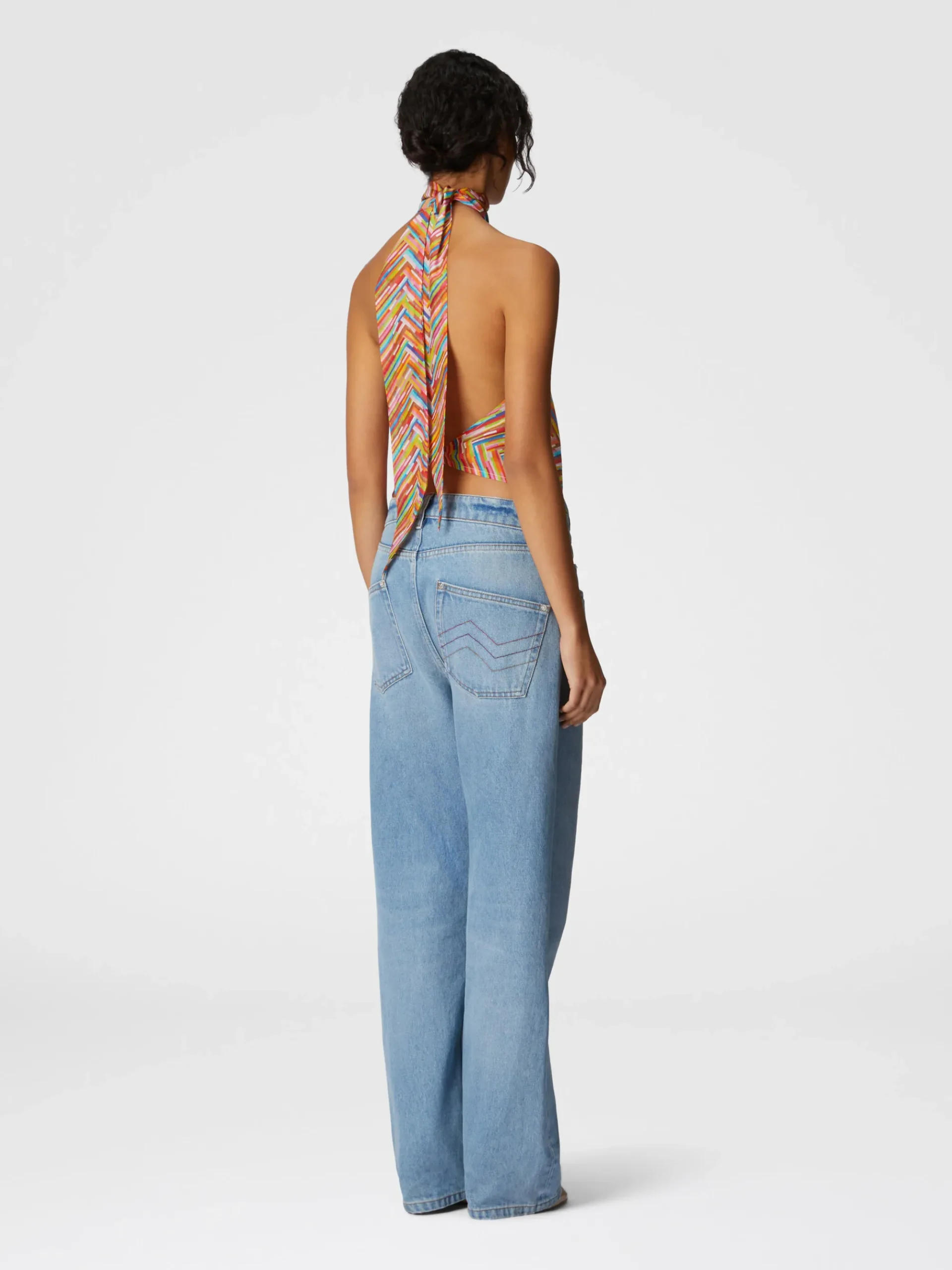 Haut sans manches à col roulé en coton et soie mélangés imprimés