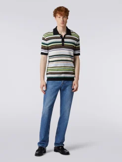 Jean à cinq poches avec empiècement à zig zag