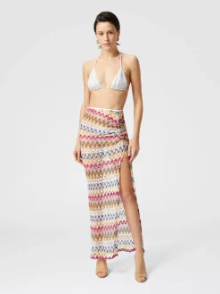 Jupe longue en dentelle de viscose lamée avec fronces