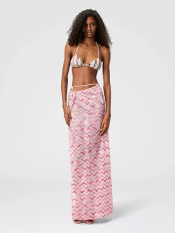 Jupe longue en tulle de viscose mélangée avec zigzag flammé