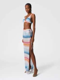 Jupe longue en viscose mélangée lamé zigzag avec cordon de serrage