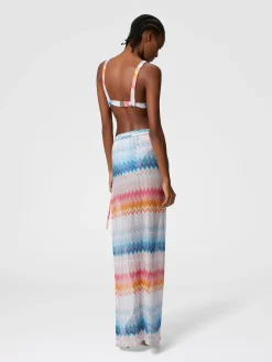 Jupe longue en viscose mélangée lamé zigzag avec cordon de serrage