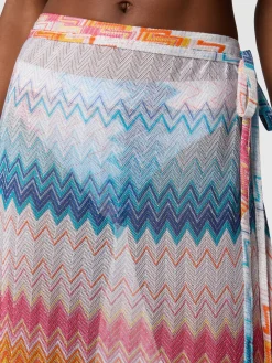 Jupe longue en viscose mélangée lamé zigzag avec cordon de serrage