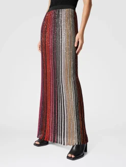 Jupe longue partielle rayée à sequins