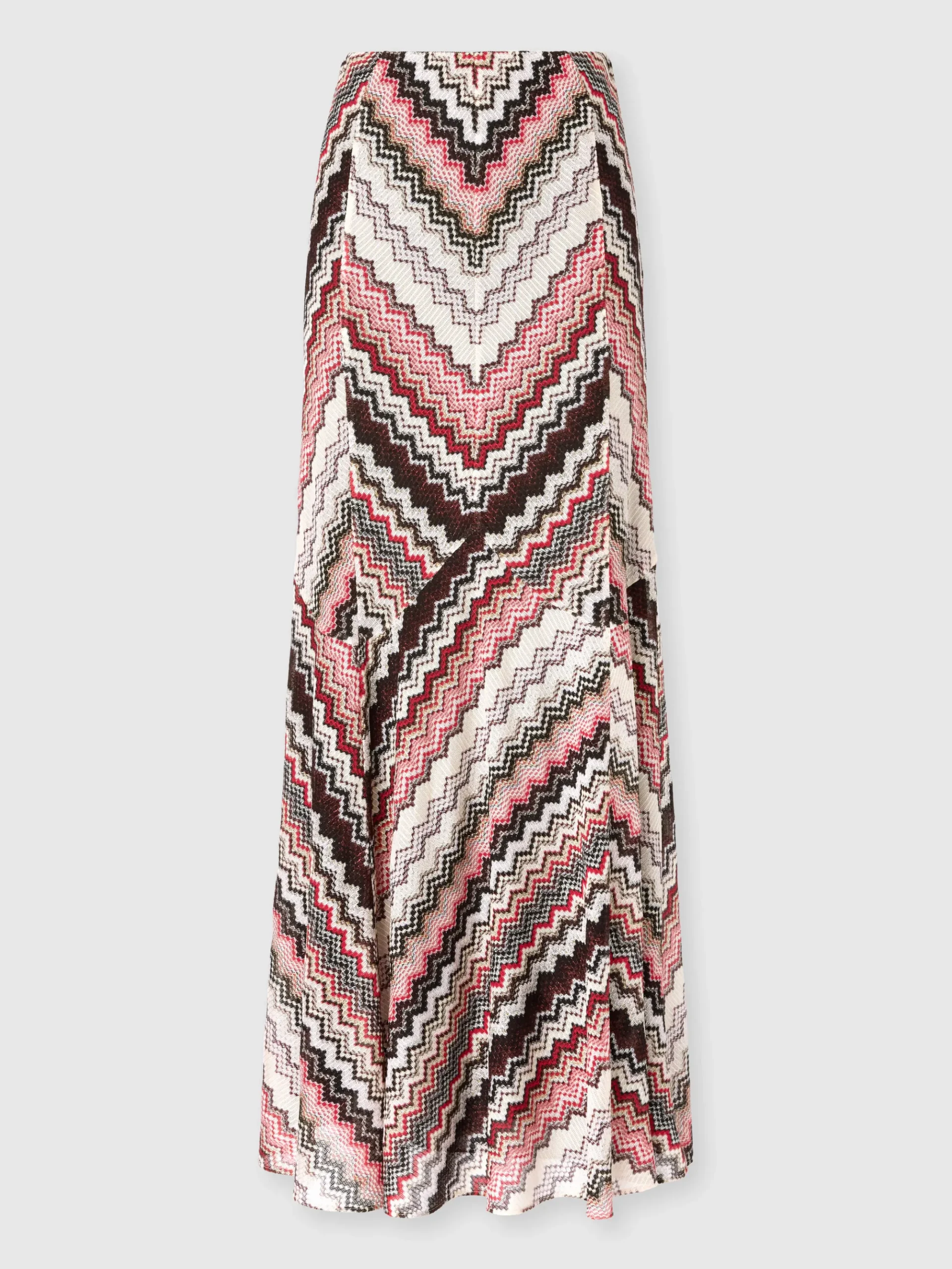 Jupe longue évasée à motif zigzag dentelé lamé