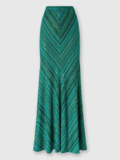 Jupe longue évasée en zigzag à sequins