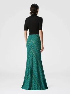 Jupe longue évasée en zigzag à sequins