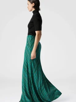 Jupe longue évasée en zigzag à sequins