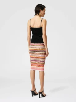 Jupe midi côtelée en coton rayé et viscose