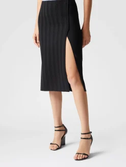 Jupe midi en coton et viscose zig zag ton sur ton avec fente