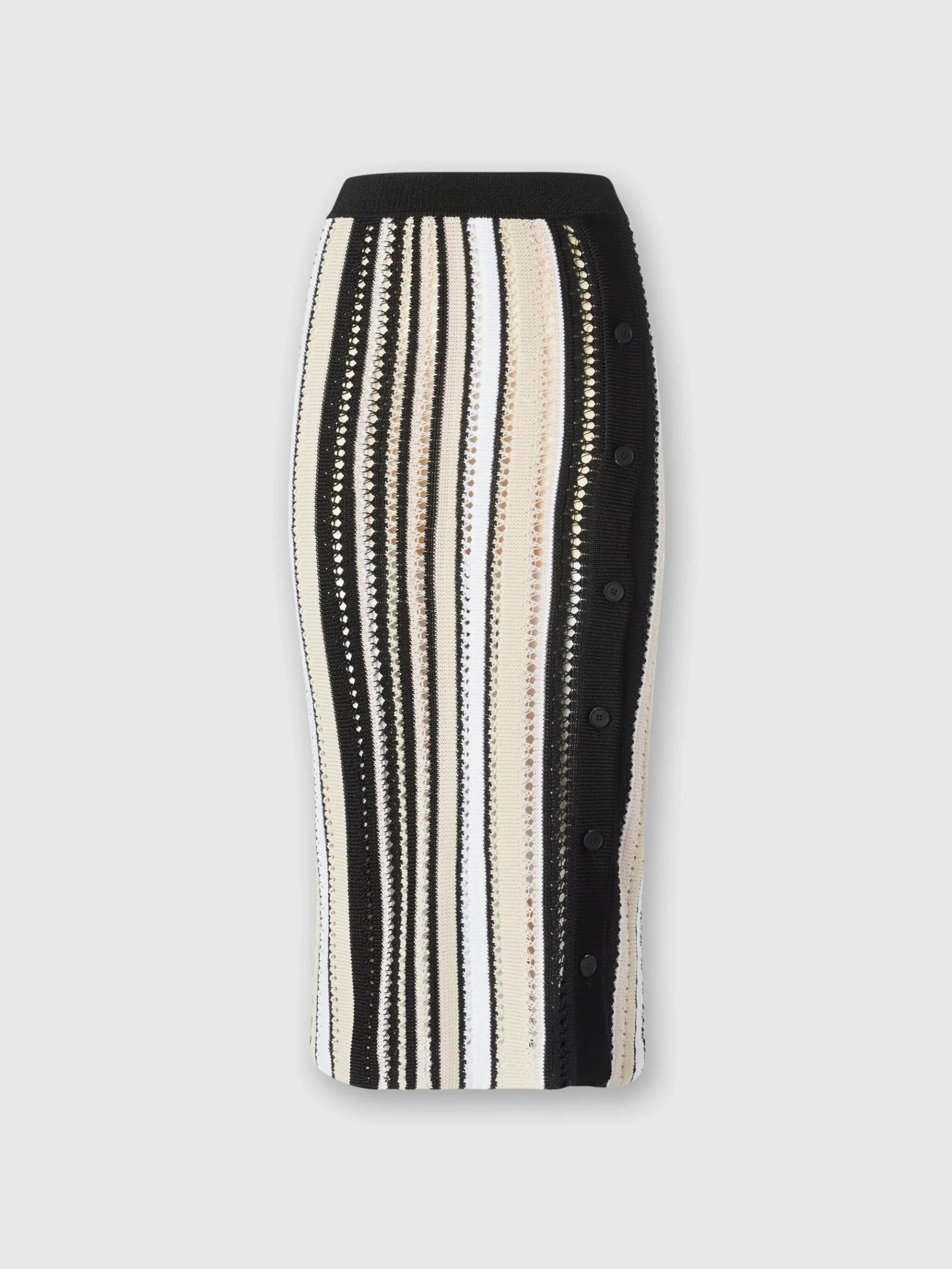 Jupe midi rayée en crochet avec boutonnage sur le côté
