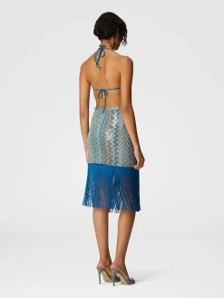 Jupe paréo en viscose lamée zig zag avec paillettes et franges