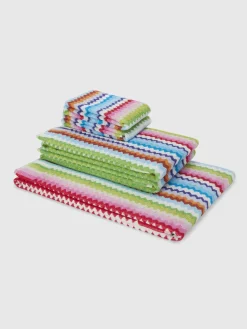 Lot de 5 serviettes de bain en coton éponge Zig zag