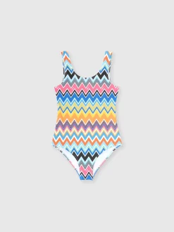 Maillot de bain une pièce avec décolleté rond et imprimé zig zag sur la partie supérieure