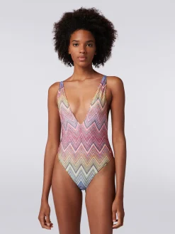 Maillot de bain une pièce en tissu à imprimé zig zag