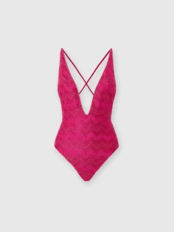 Maillot de bain une pièce col V en viscose lamé zigzag