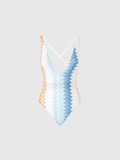 Maillot de bain une pièce en viscose mélangée zigzag lamé col V
