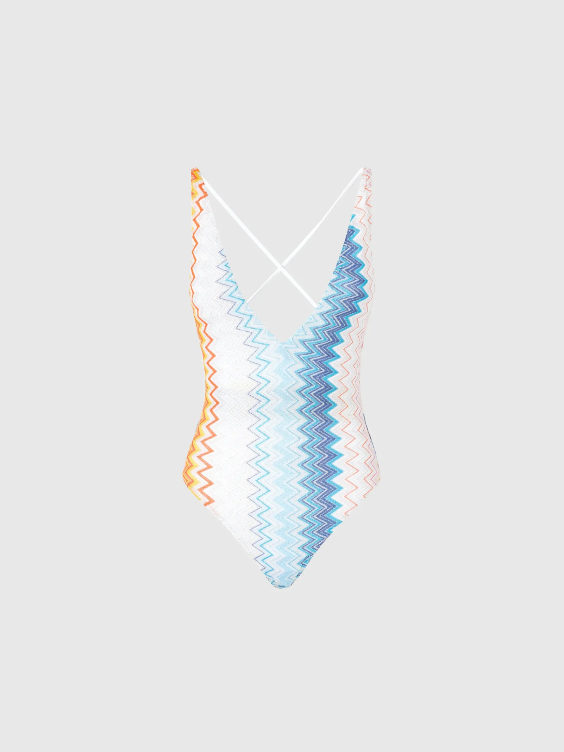 Maillot de bain une pièce en viscose mélangée zigzag lamé col V