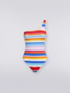 Maillot de bain une pièce à épaule dénudée et imprimé à zig zag