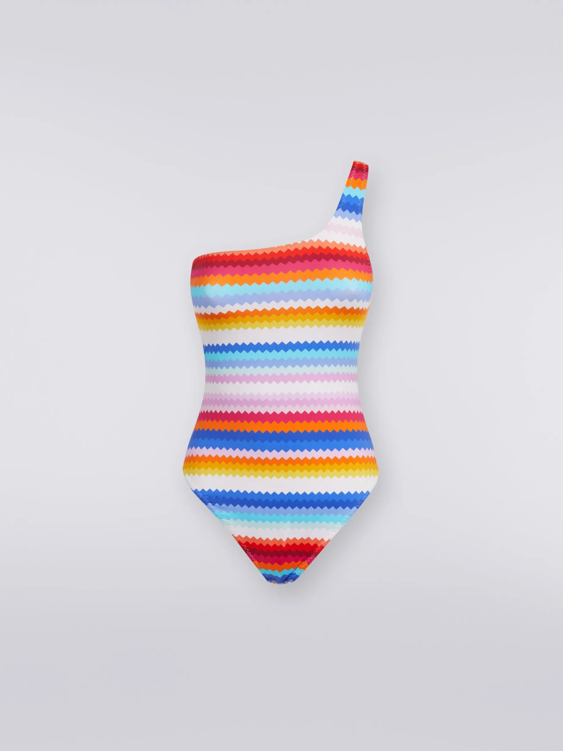 Maillot de bain une pièce à épaule dénudée et imprimé à zig zag
