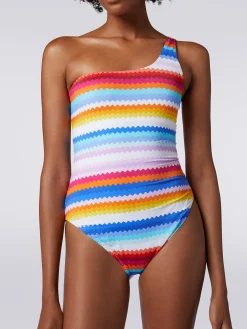 Maillot de bain une pièce à épaule dénudée et imprimé à zig zag