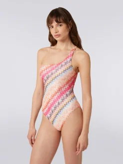 Maillot de bain une pièce épaule nue en viscose à chevrons