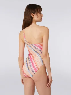 Maillot de bain une pièce épaule nue en viscose à chevrons