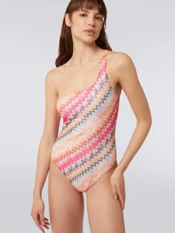 Maillot de bain une pièce épaule nue en viscose à chevrons