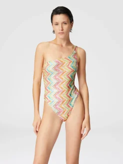 Maillot de bain une pièce asymétrique en tulle imprimé