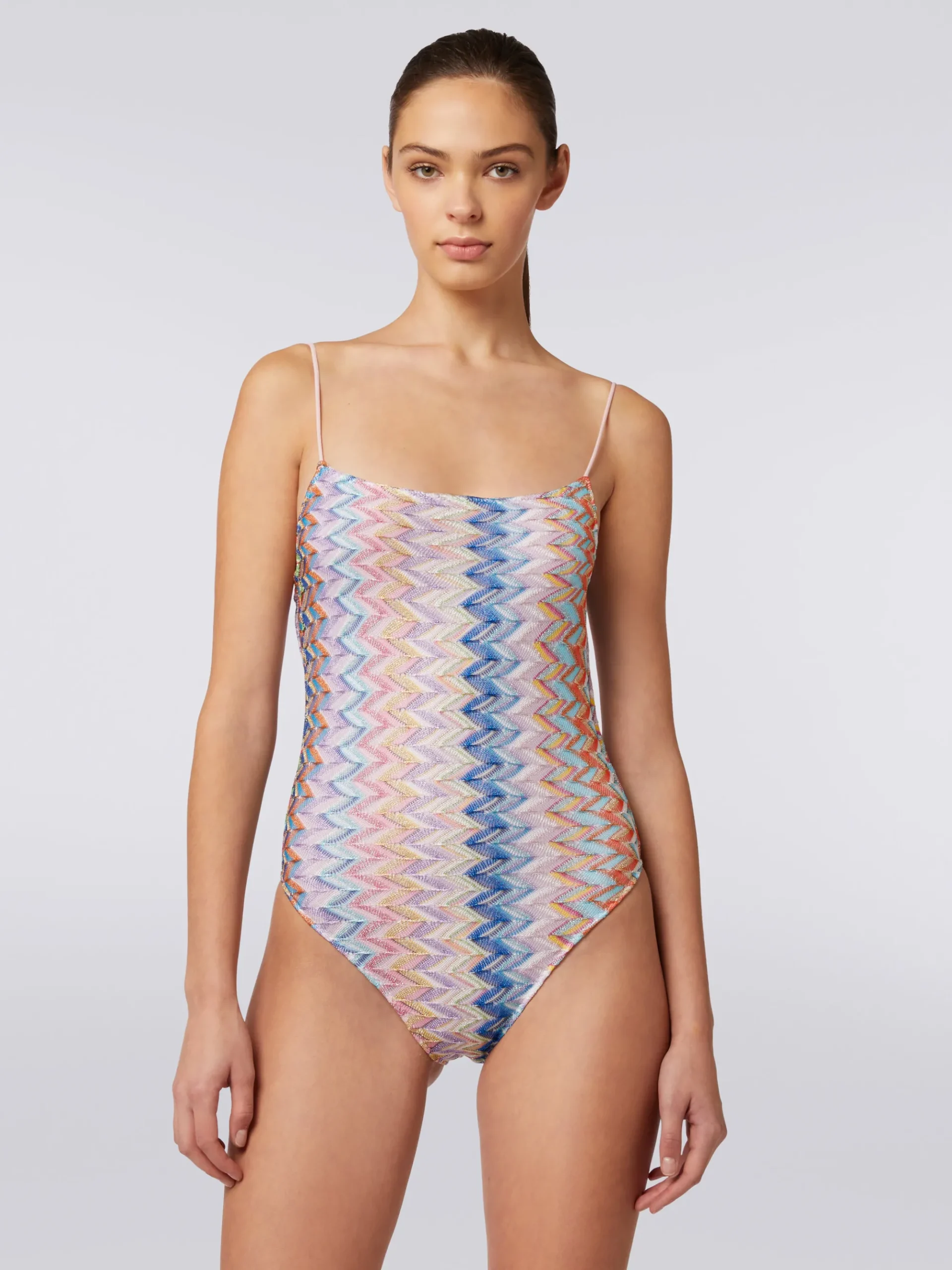 Maillot de bain une pièce en lamé avec fines bretelles réglables