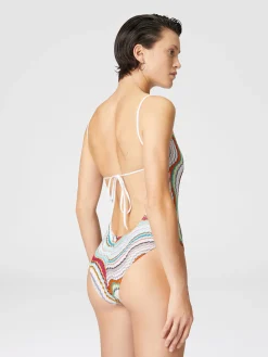 Maillot de bain une pièce à motif vague lamé