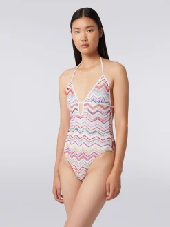 Maillot de bain une pièce en crochet à zig zag avec lurex
