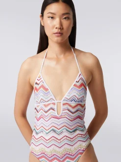 Maillot de bain une pièce en crochet à zig zag avec lurex