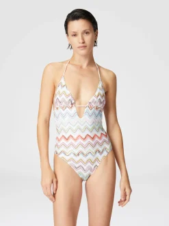 Maillot de bain une pièce avec zig zag lamé 3D
