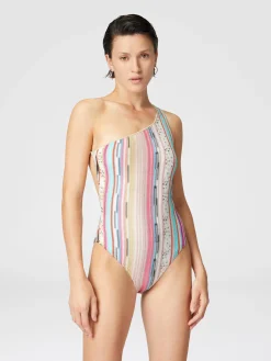 Maillot de bain une pièce asymétrique en viscose lamée flammée
