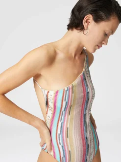Maillot de bain une pièce asymétrique en viscose lamée flammée