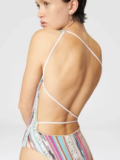 Maillot de bain une pièce asymétrique en viscose lamée flammée