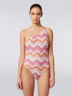 Maillot de bain une pièce une épaule en crochet à chevrons avec lurex