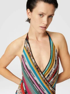 Maillot de bain une pièce en viscose lamée flammée avec col en V