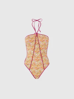 Maillot de bain une pièce réversible avec imprimé et passepoil contrasté